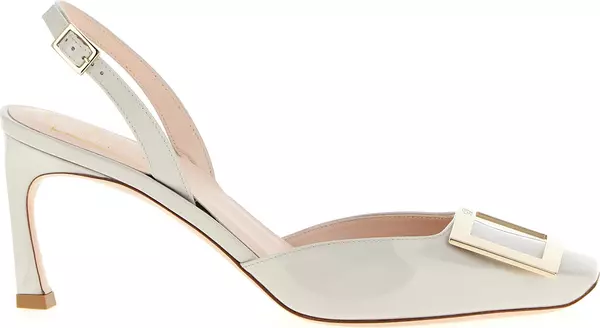 White Calfskin Mid Heel Pumps
