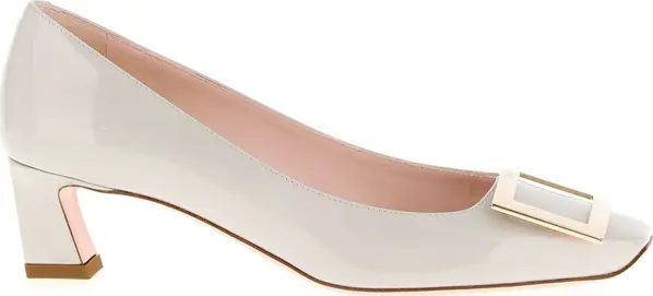 White Calfskin Mid Heel Pumps