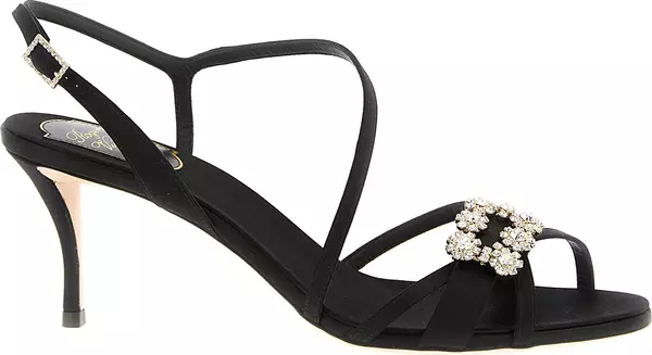 Black Viscose Stiletto Heel Sandals