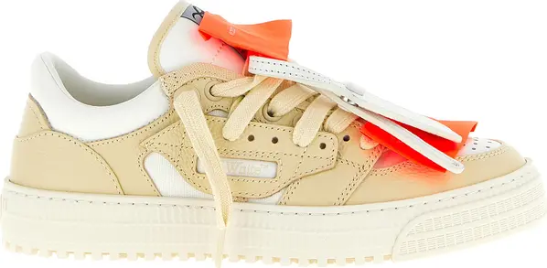 Beige Leather Low Top Sneakers
