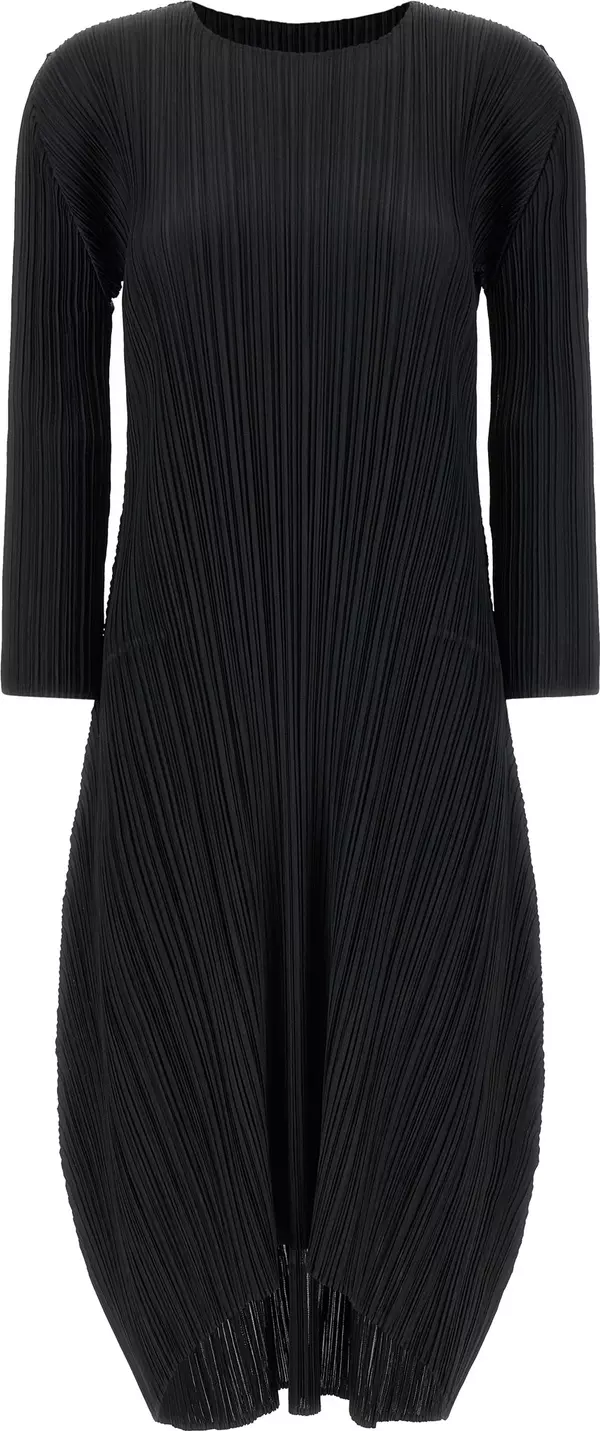 Black Polyester Midi Dress