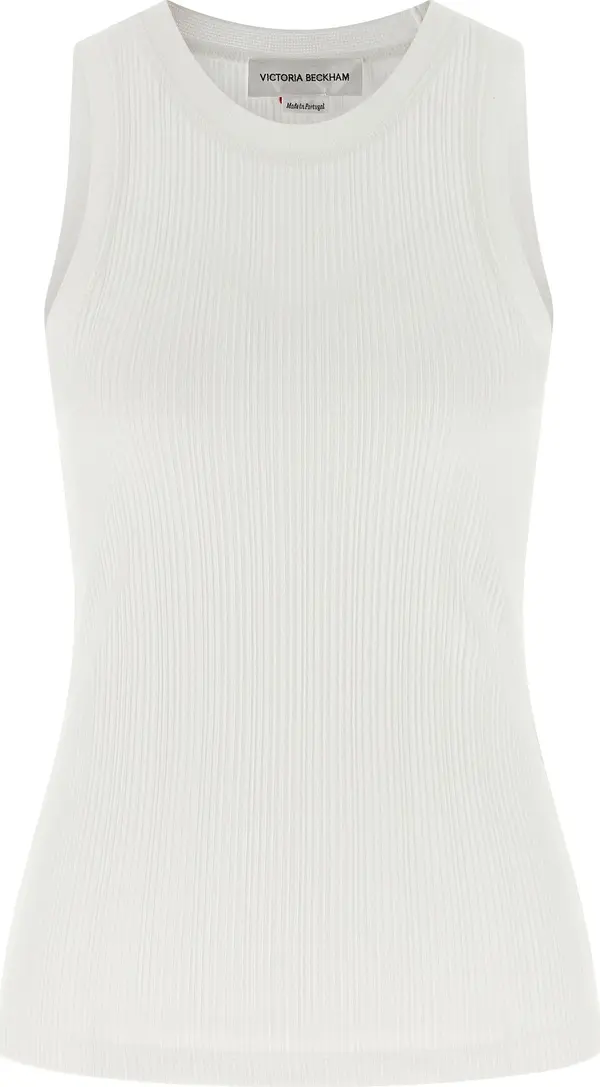 White Cotton Sleeveles T-Shirt