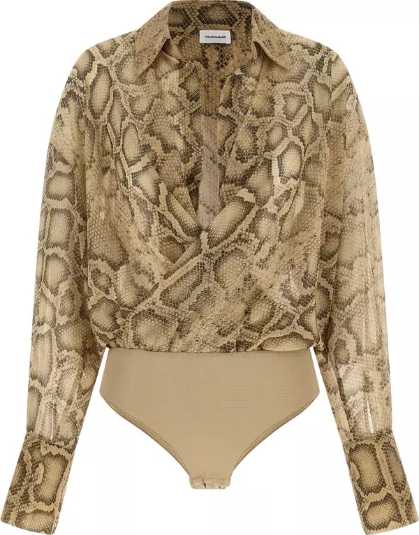 Beige Polyester Bodysuit