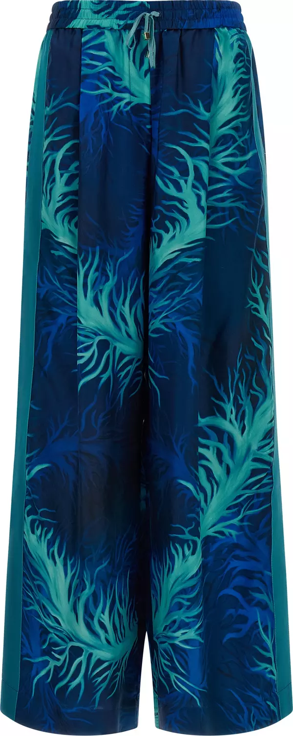 Blue Silk Casual Pants