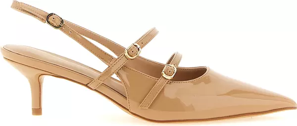 Beige Polyethylene Mid Heel Pumps