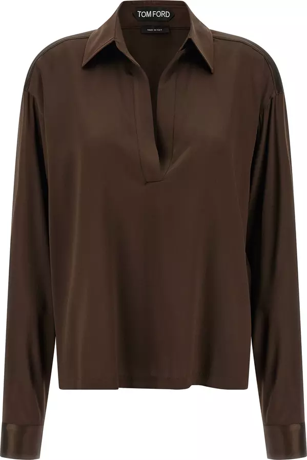 Brown Silk Polo Shirt