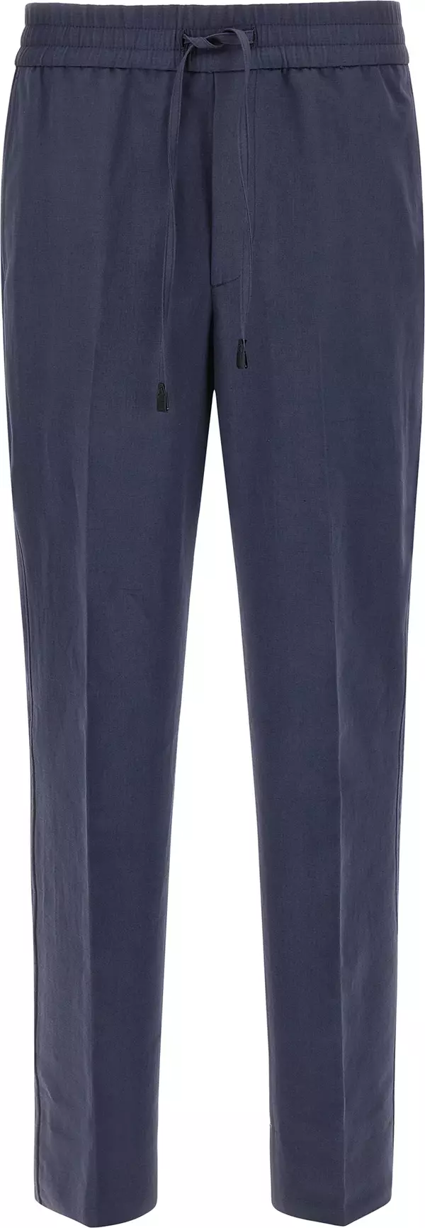 Blue Linen Casual Pants