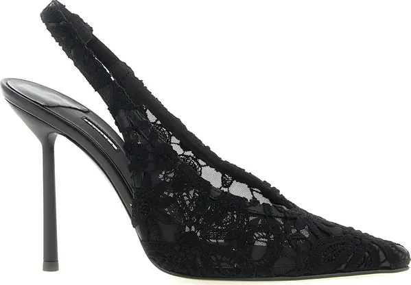 Black Cotton High Heel Pumps