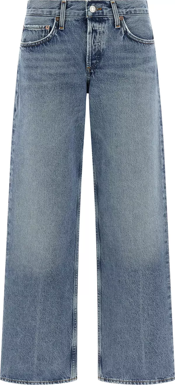 Blue Cotton Straight-Leg Jeans