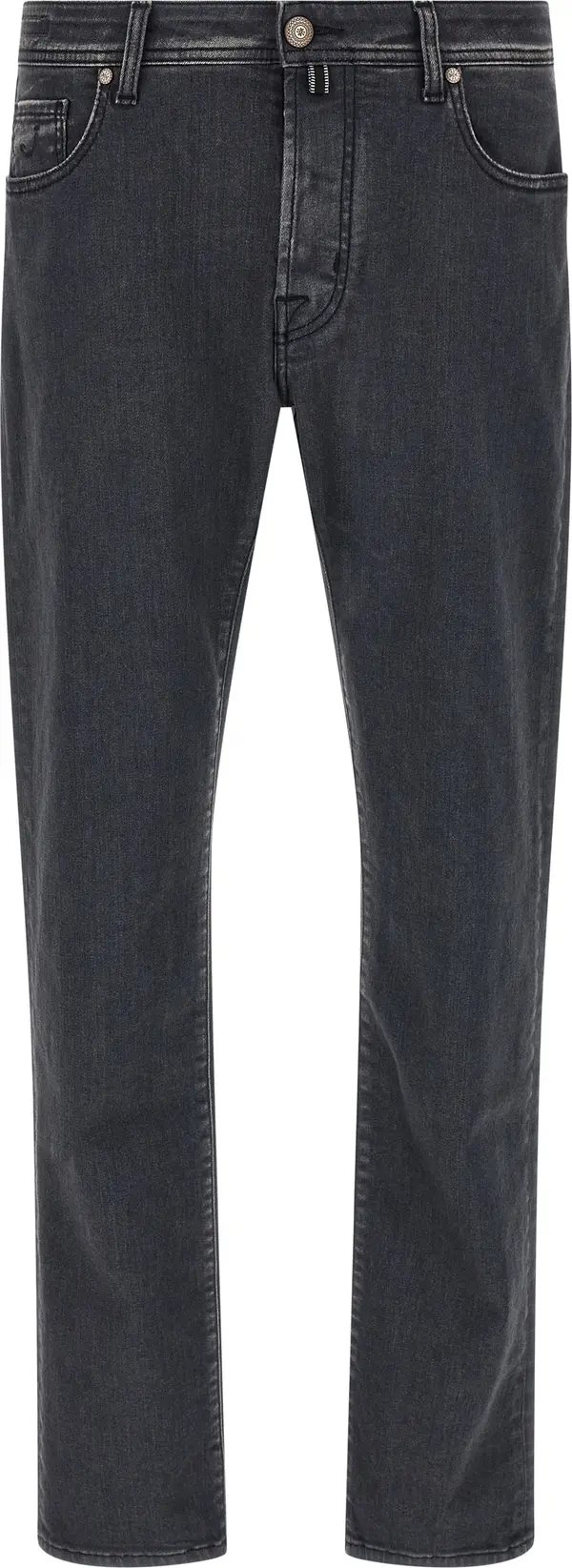 Gray Cotton Straight-Leg Jeans