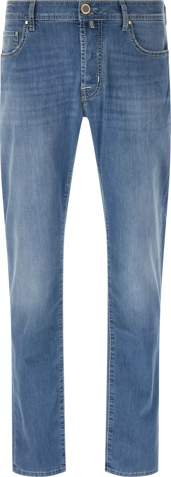 Blue Cotton Straight-Leg Jeans