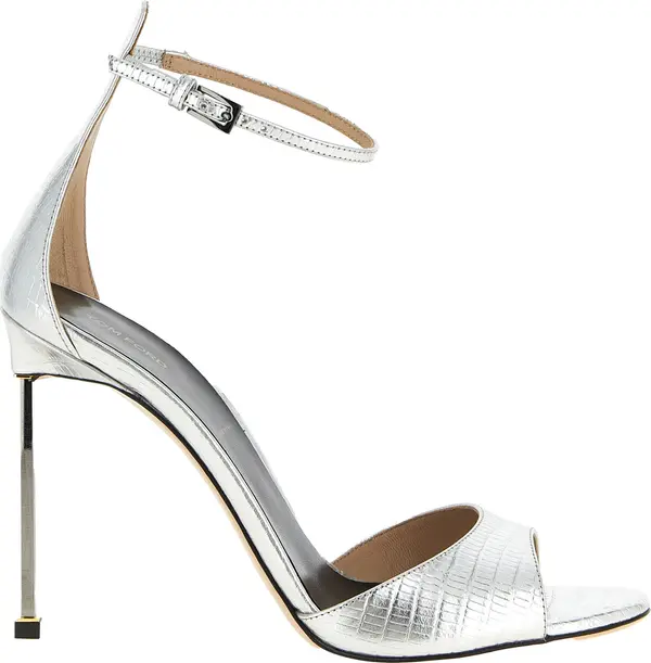Silver Leather Stiletto Heel Sandals