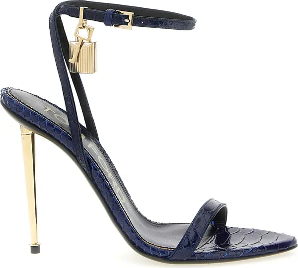 Blue Calfskin Stiletto Heel Sandals