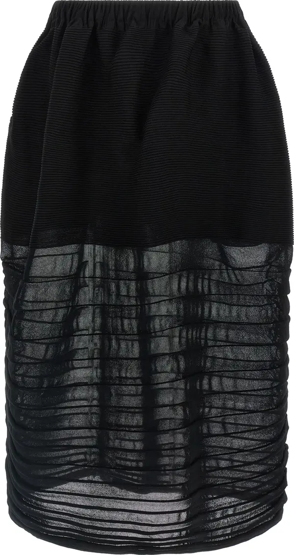 Black Polyester Midi Skirt