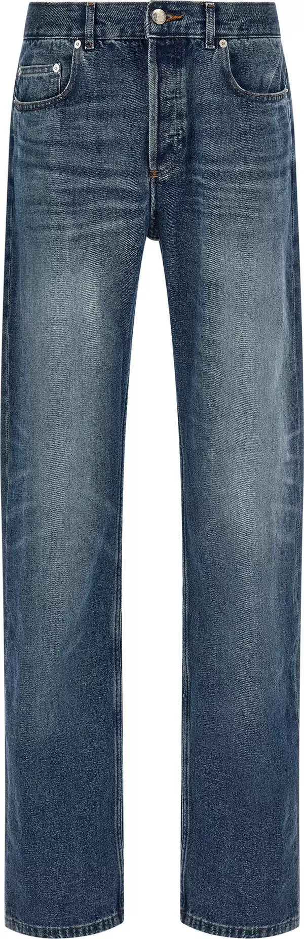 Blue Cotton Straight-Leg Jeans
