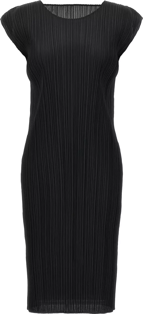 Black Polyester Midi Dress