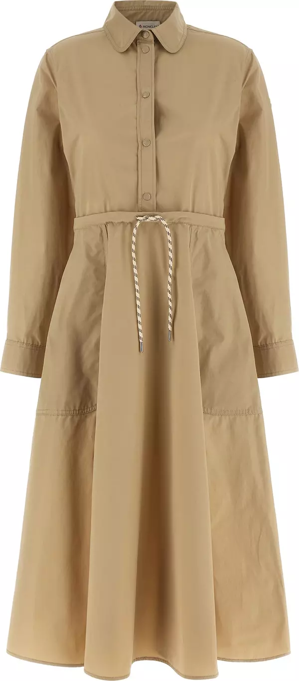 Beige Polyester Long Dress