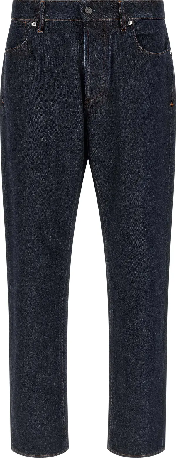 Blue Cotton Straight-Leg Jeans