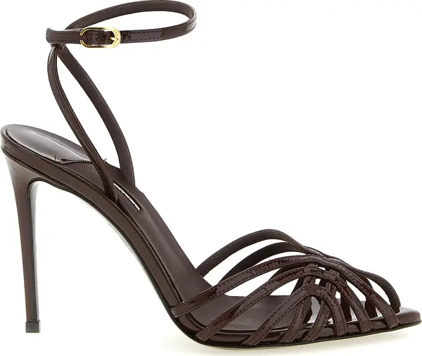 Brown Calfskin Stiletto Heel Sandals