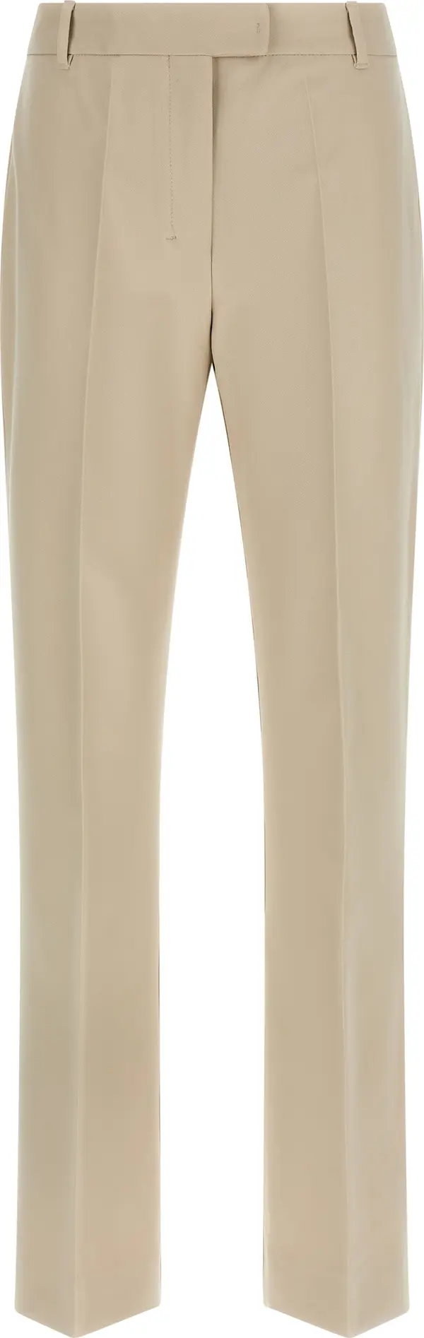 Beige Cotton Cropped Pants