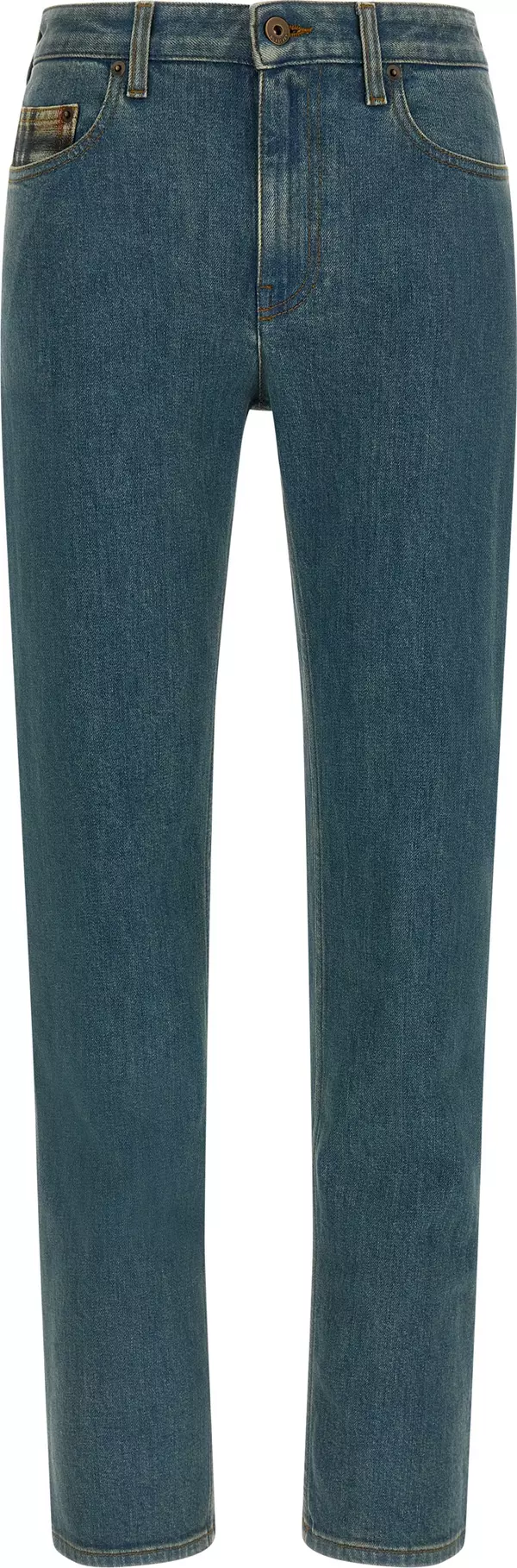 Blue Cotton Straight-Leg Jeans