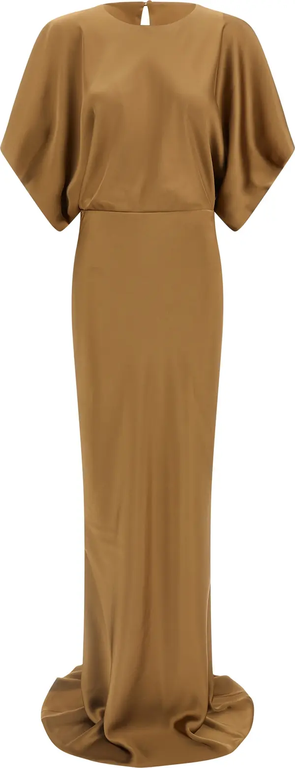 Beige Polyester Long Dress