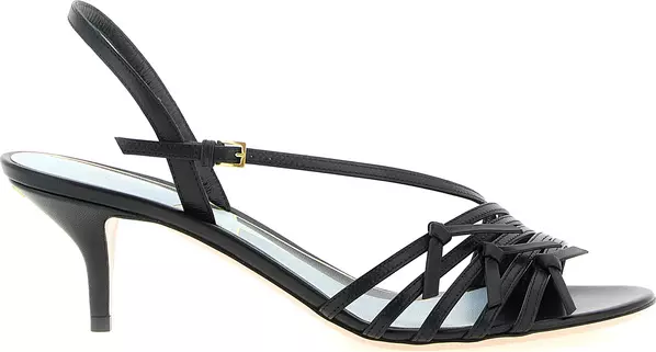 Black Calfskin Stiletto Heel Sandals