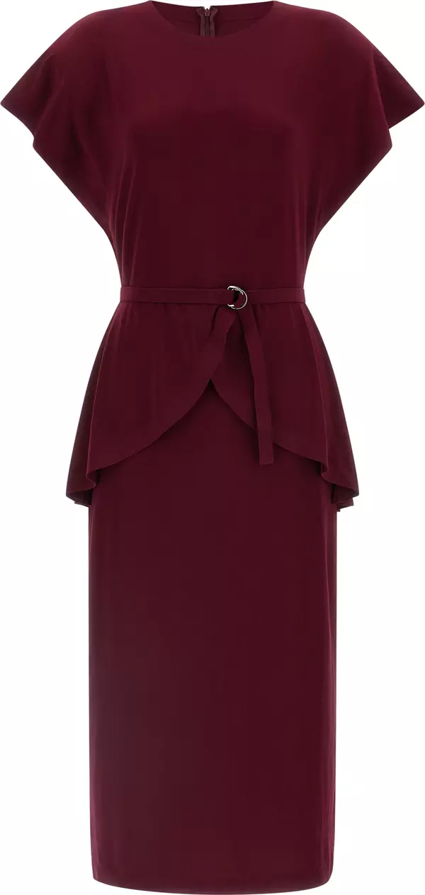 Bordeaux Polyester Midi Dress