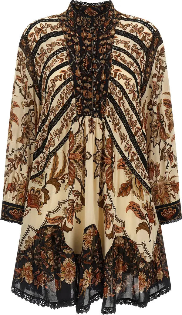 Beige Viscose Short Dress