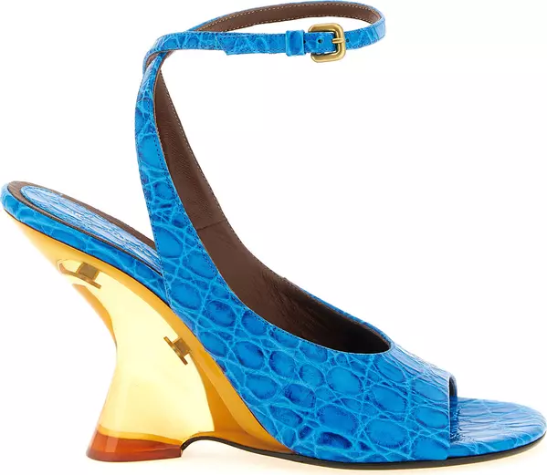 Blue Calfskin Wedge Sandals