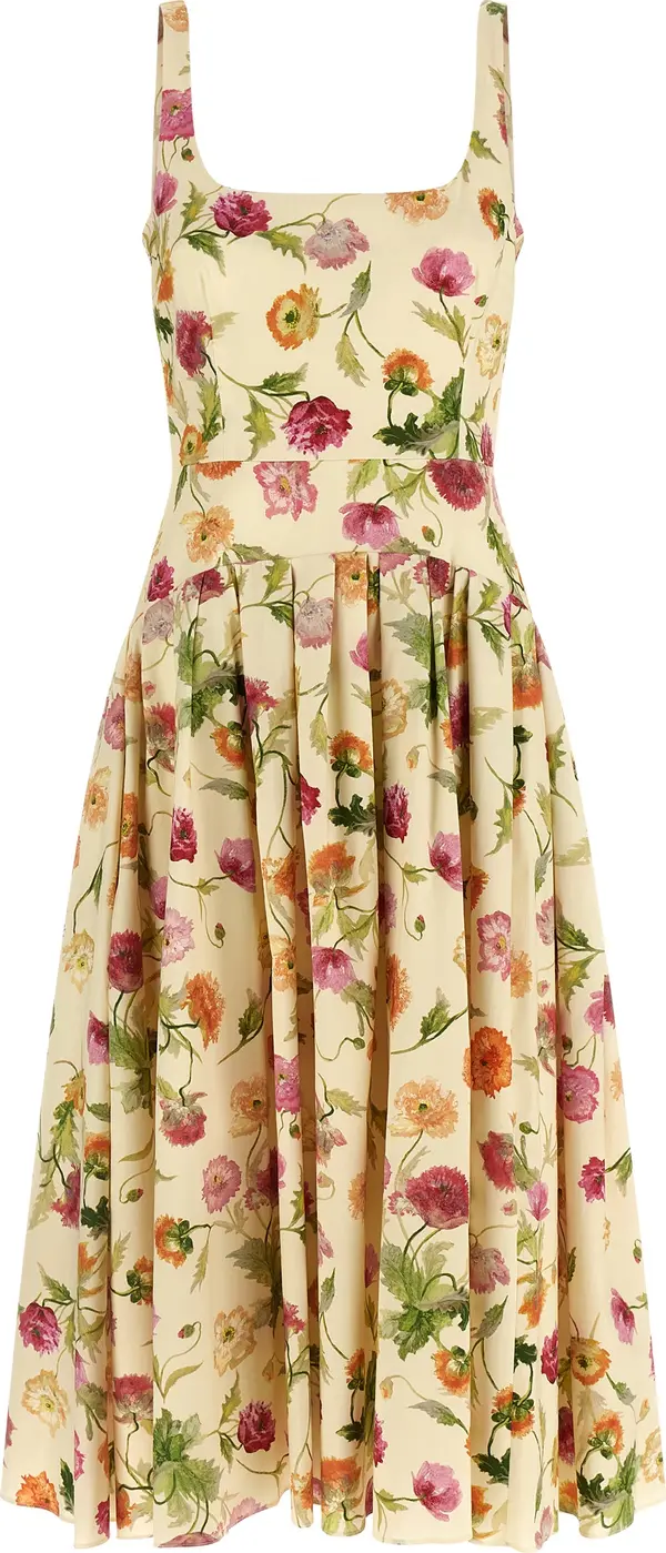 Beige Cotton Midi Dress