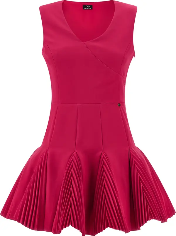 Fuchsia Polyester Short Dress