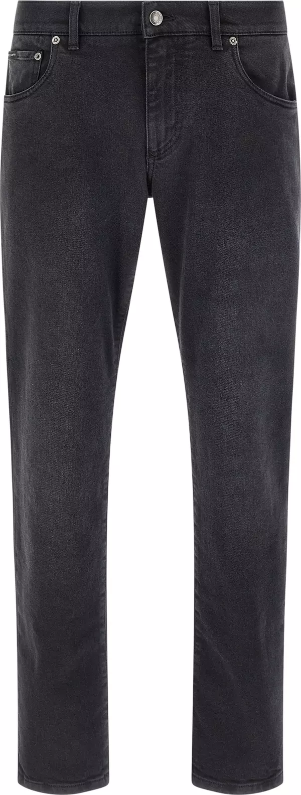 Black Cotton Straight-Leg Jeans
