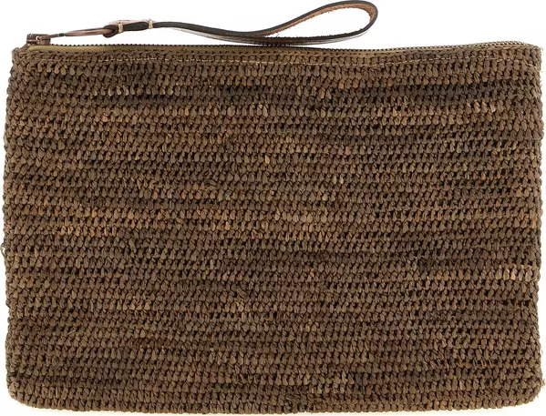 Brown Raffia Clutch Bag