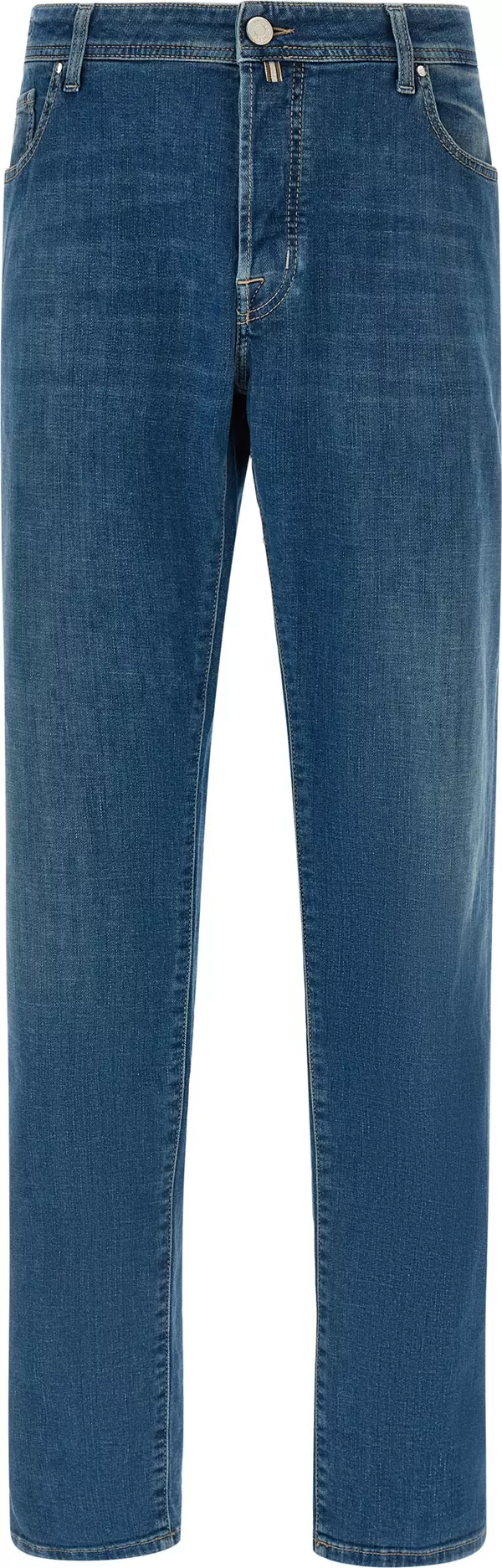 Blue Cotton Straight-Leg Jeans