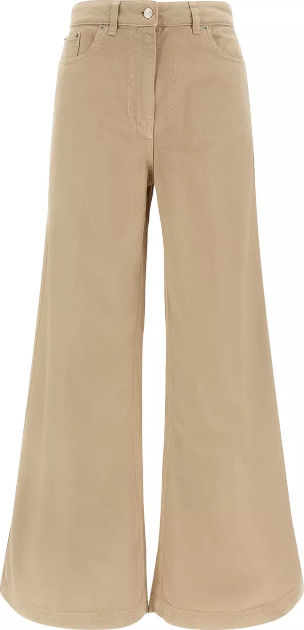 Beige Cotton Flared Pants