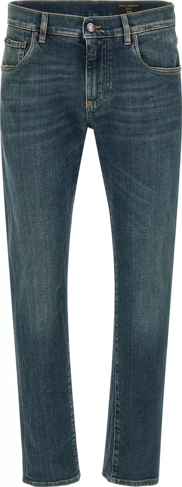 Blue Cotton Slim Fit Jeans