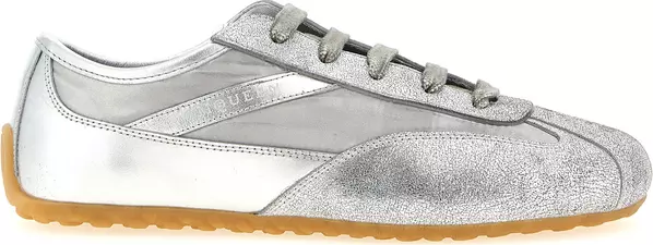Silver Leather Athletic Sneakers