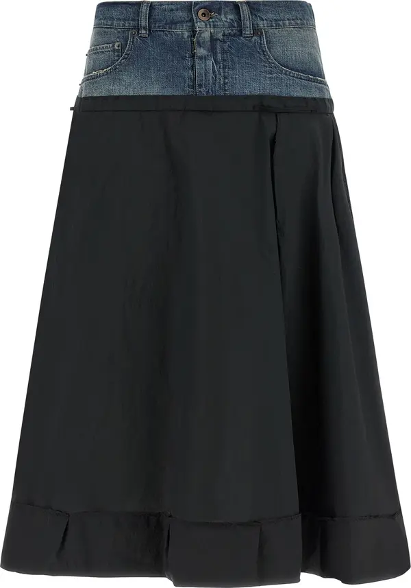 Multicolor Polyester Midi Skirt