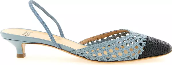 Blue Goatskin Mid Heel Pumps