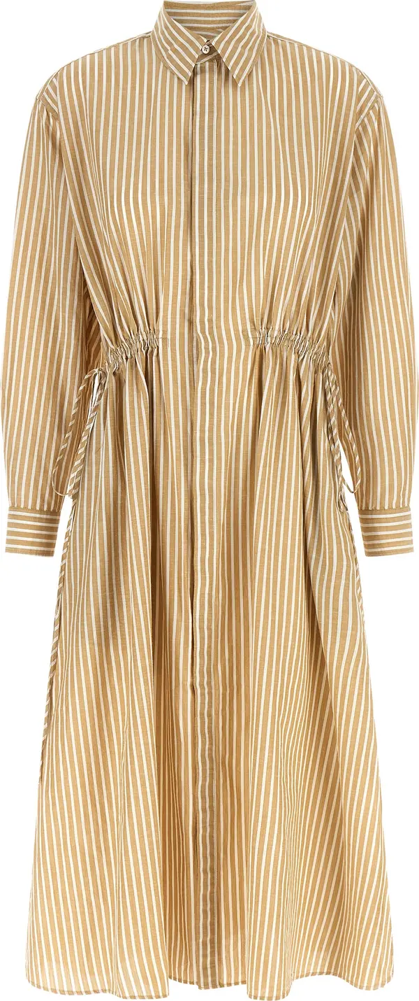 Beige Cotton Midi Dress