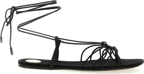 Black Lamb Leather Flat Sandals