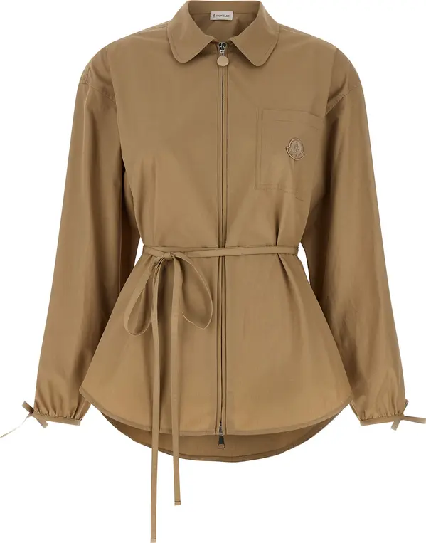 Beige Cotton Full-Length Jacket