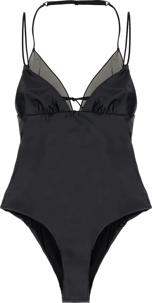 Black Polyester One-Piece Swimsuit