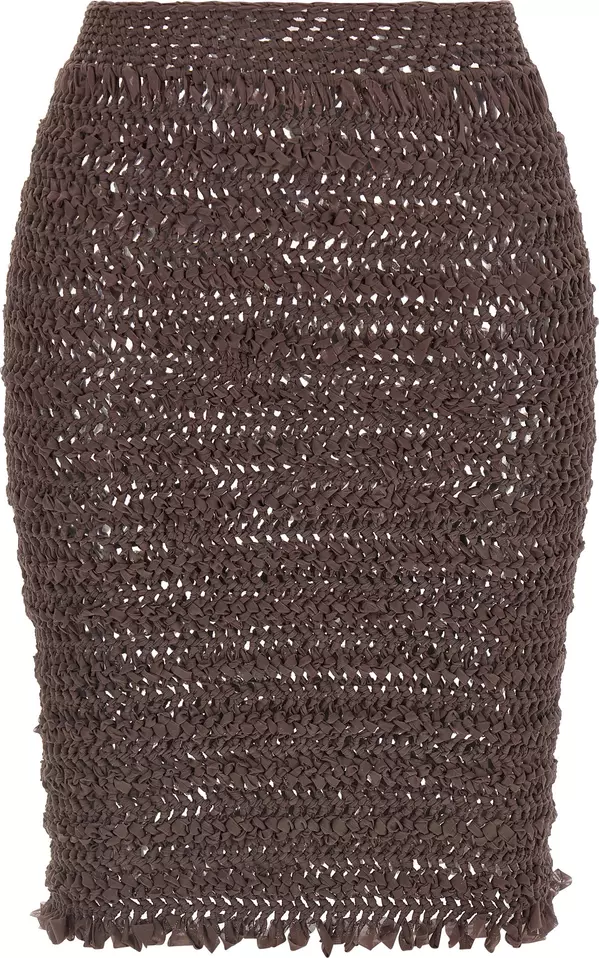 Brown Polyester Midi Skirt