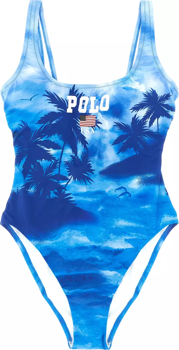 Blue Nylon One-Piece Swimsuit