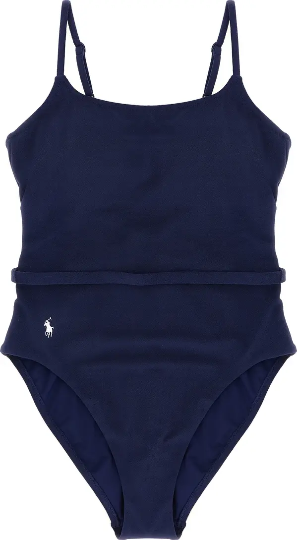 Blue Polyester One-Piece Swimsuit