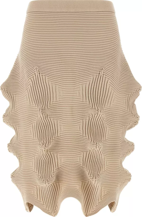 Beige Polyester Midi Skirt