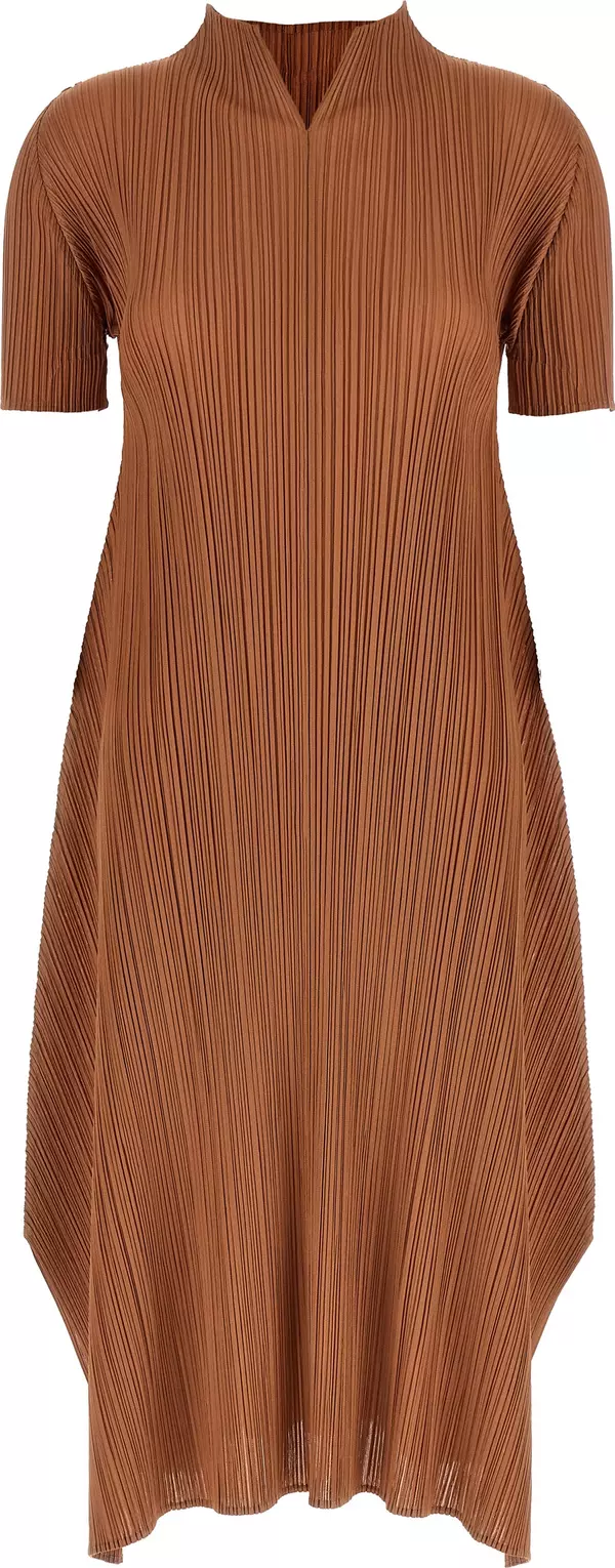 Brown Polyester Midi Dress