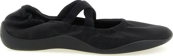 Black Polyester Ballet Flats